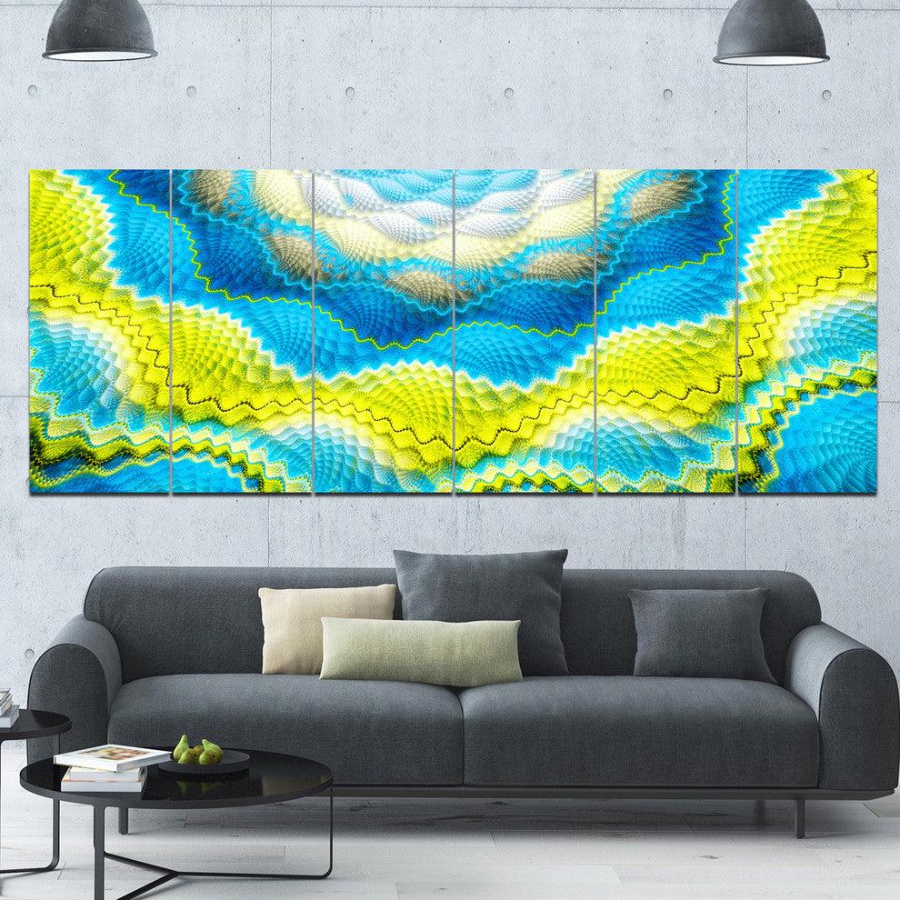Blue Yellow Spiral Snake Skin, Floral Canvas Art Print, 70"x28", 6 Panels