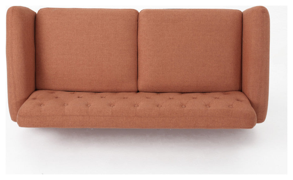 GDF Studio Eunice Petite Mid Century Modern Tufted Fabric Sofa, Burnt Orange