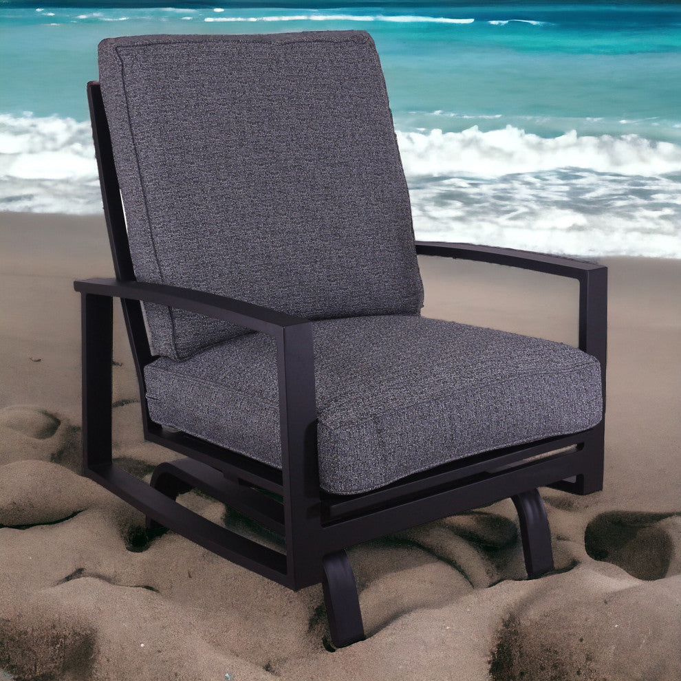 Courtyard Casual Santorini Black Aluminum 2 High Motion Chairs With Back Cushion
