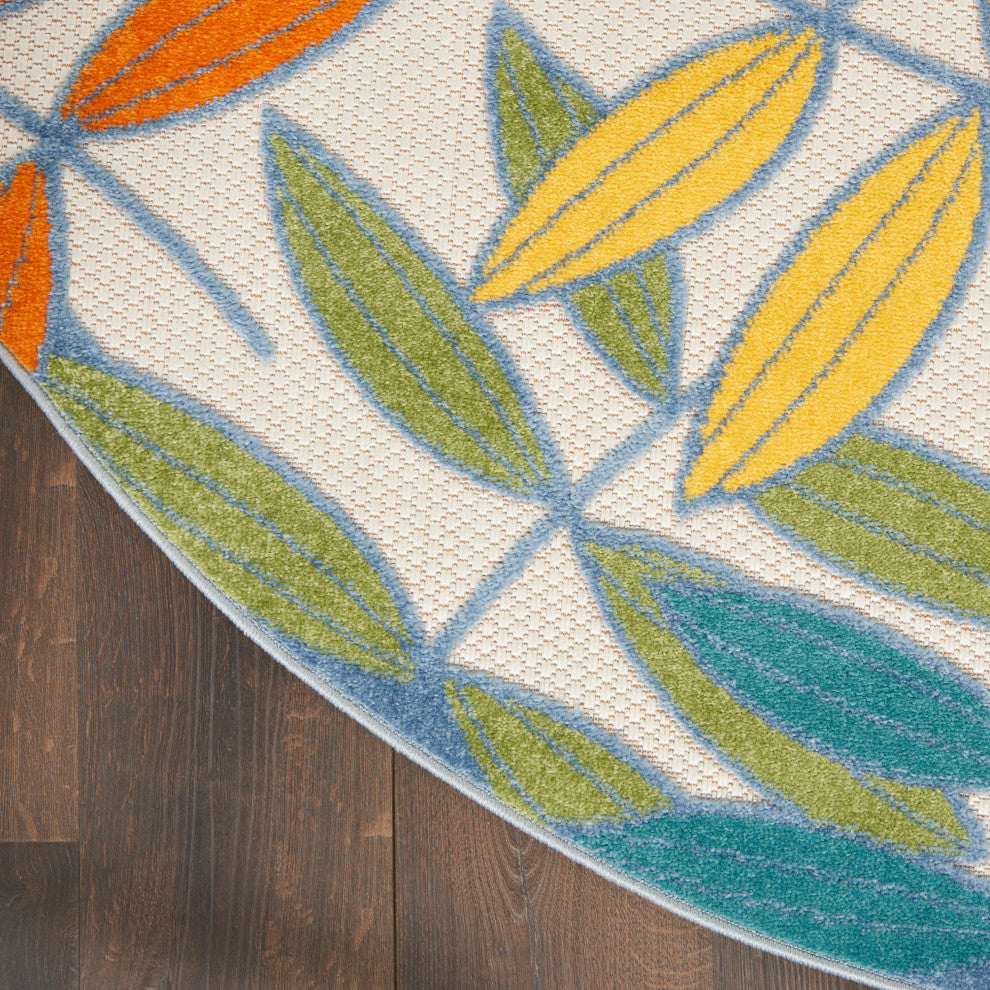 Nourison Aloha 4' x Round Ivory/Multi Tropical Area Rug