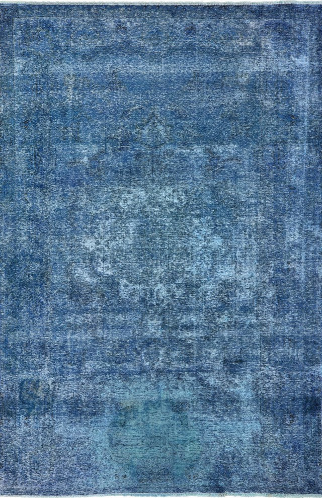 Hand Knotted Blue Overdyed 7'x10' Oriental Rug, W2579