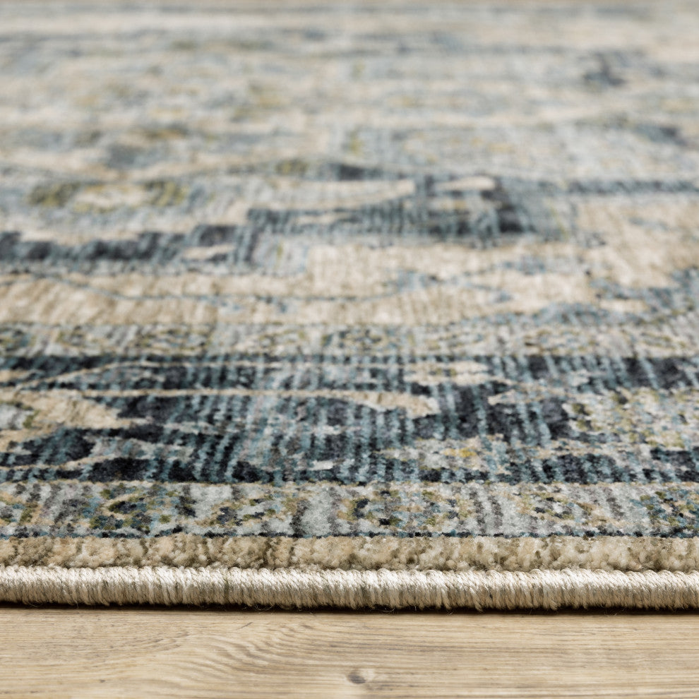 Augustus Center Medallion Blue/ Tan Indoor Area Rug, Blue, 5'3"x7'6"