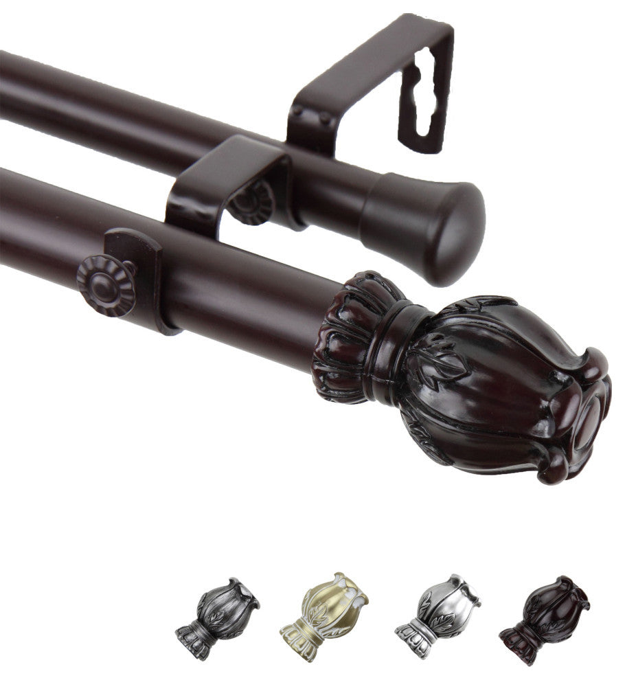Nichole 1" Double Curtain Rod, Mahogany, 48-84"