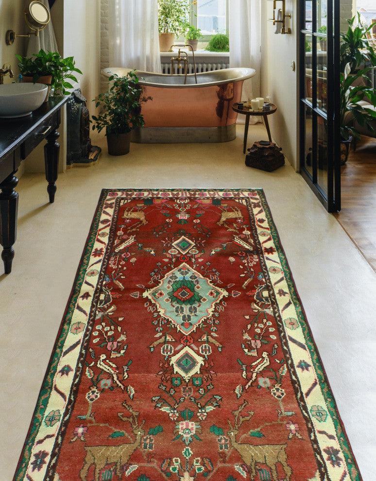 Fine Vintage Distressed Melisa Burgundy/Ivory Runner, 3'5 x 7'4