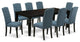 Lgce9-Blk-21, 9-Piece Dining Set, Table With 8-Chairs With Blue Fabric, Black