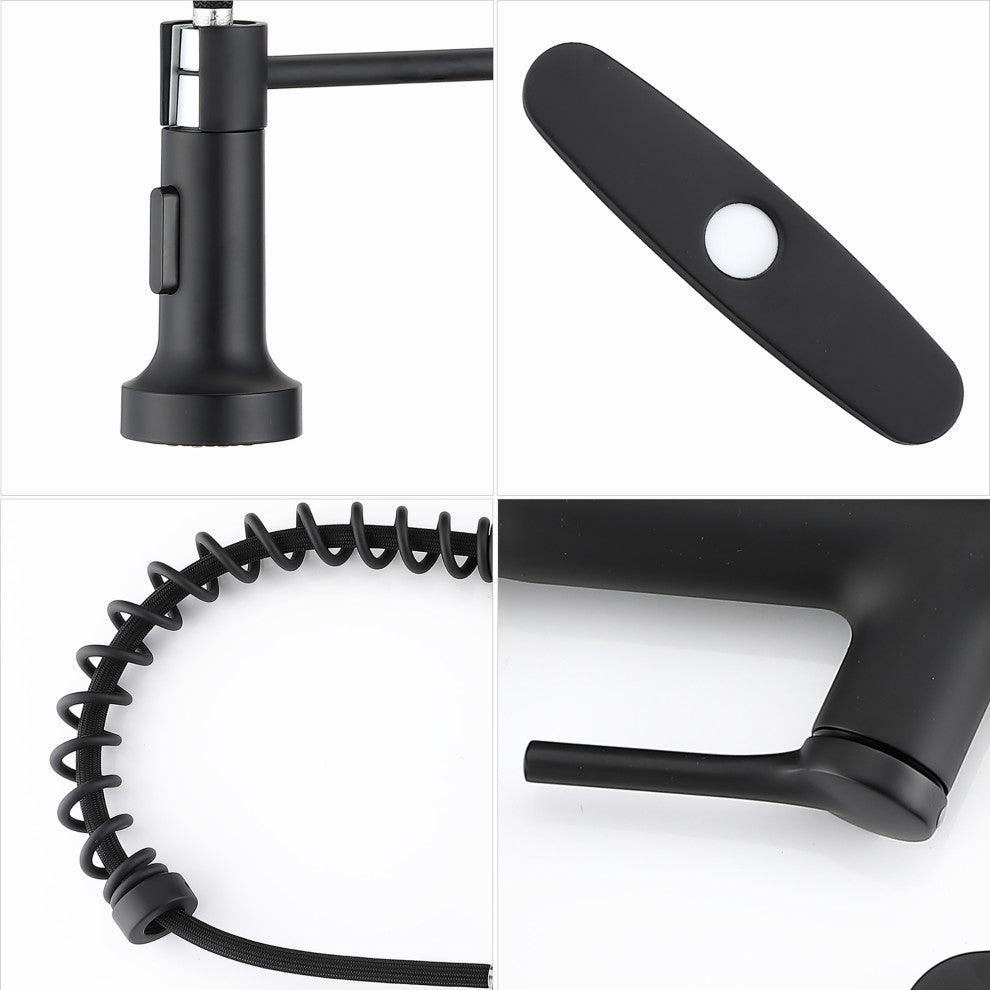 Single Handle Deck Mounted Spring Neck Kitchen Faucet with Pull out Sprayer, Mat