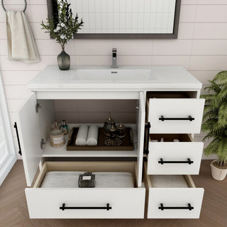 Victoria 42" Solid Wood Bath Vanity Right Side Drawers, Glossy White