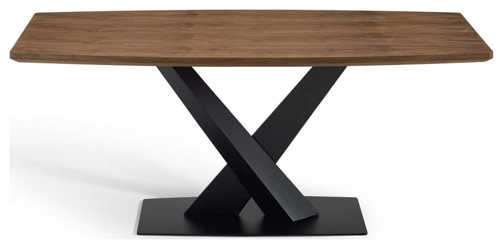 Dining Table, Wood, Metal, Brown Walnut, Modern, Bistro Restaurant Hospitality