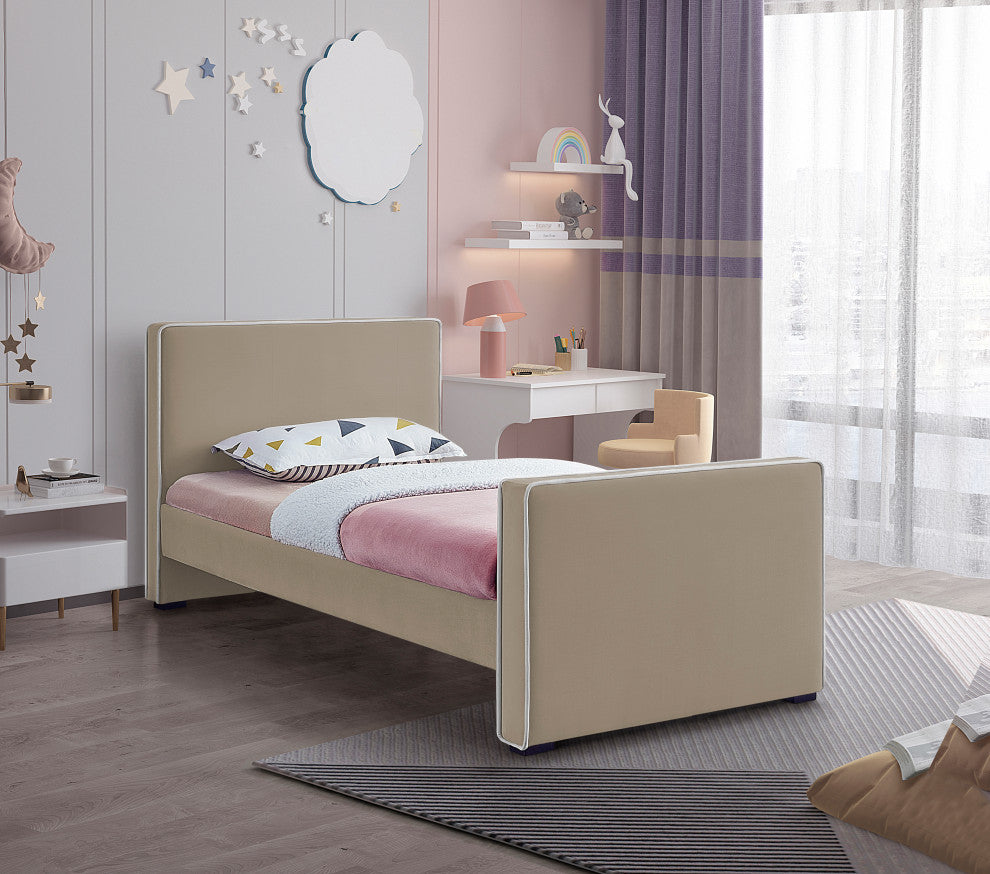 Dillard Velvet Upholstered Bed, Beige, Twin