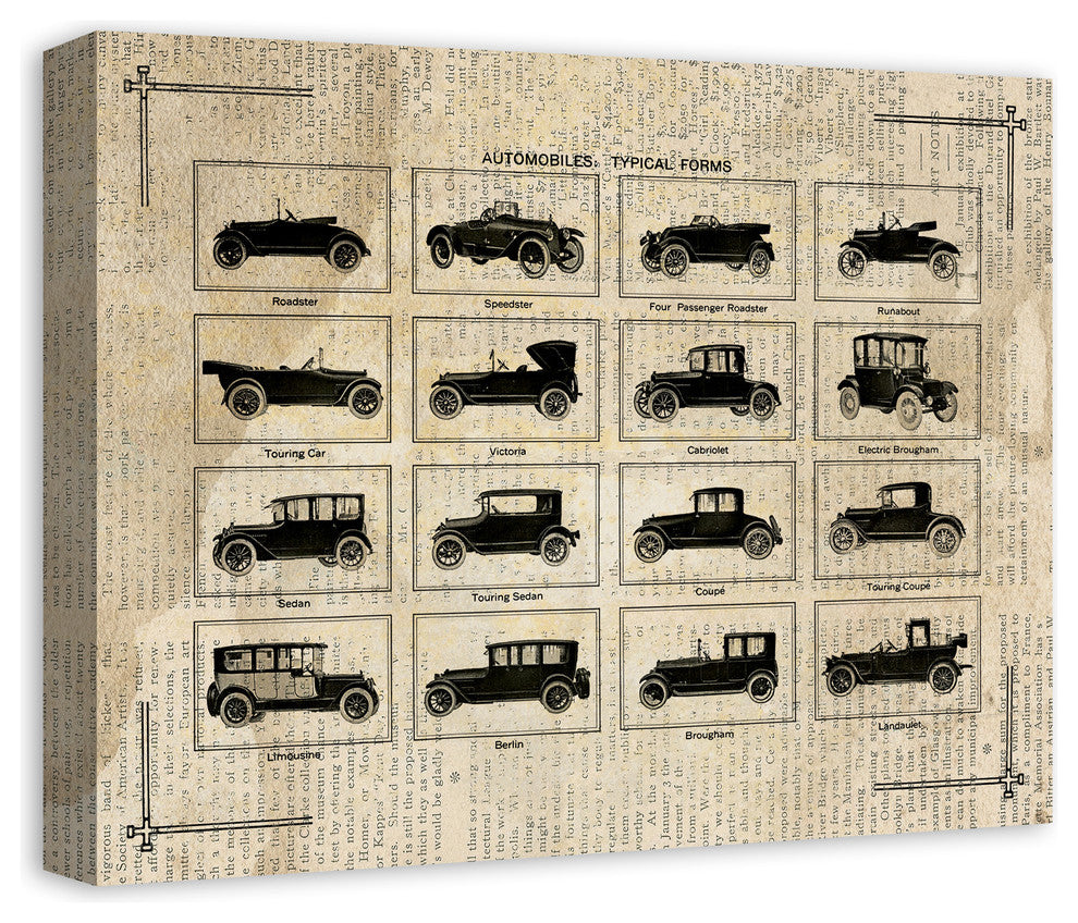 Vintage Automobile Forms 16x20 Canvas Wall Art