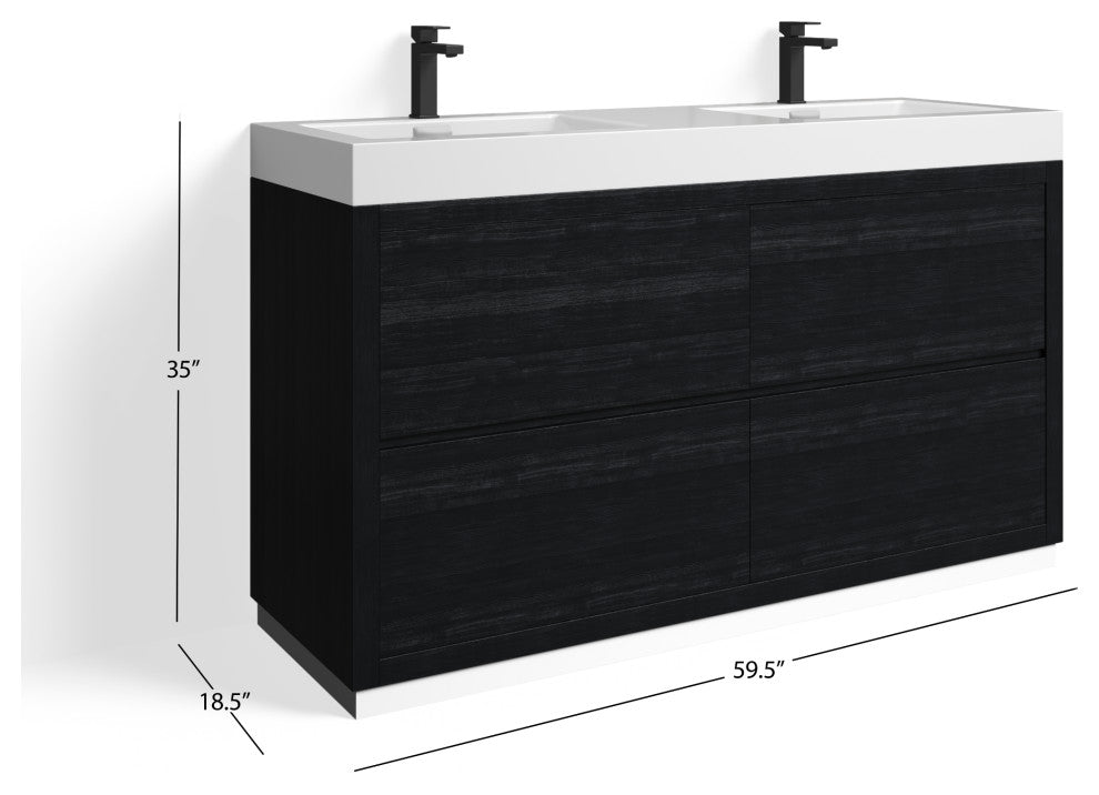 Boutique Bath Vanity, Black, 60", Double Sink, Freestanding