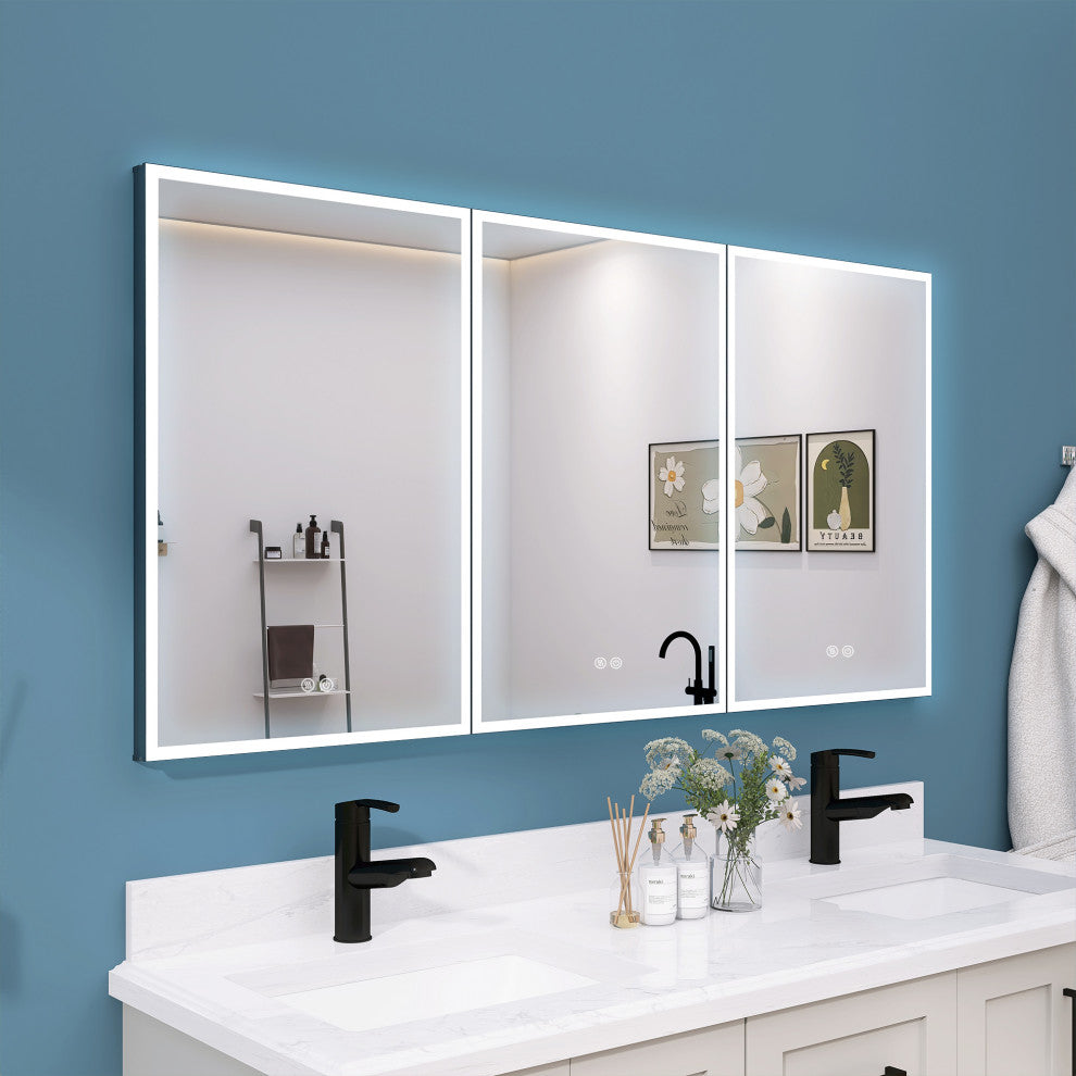 60'' W 30'' H Recessed Frameless Medicine Cabinet Mirror 9 Adjustable