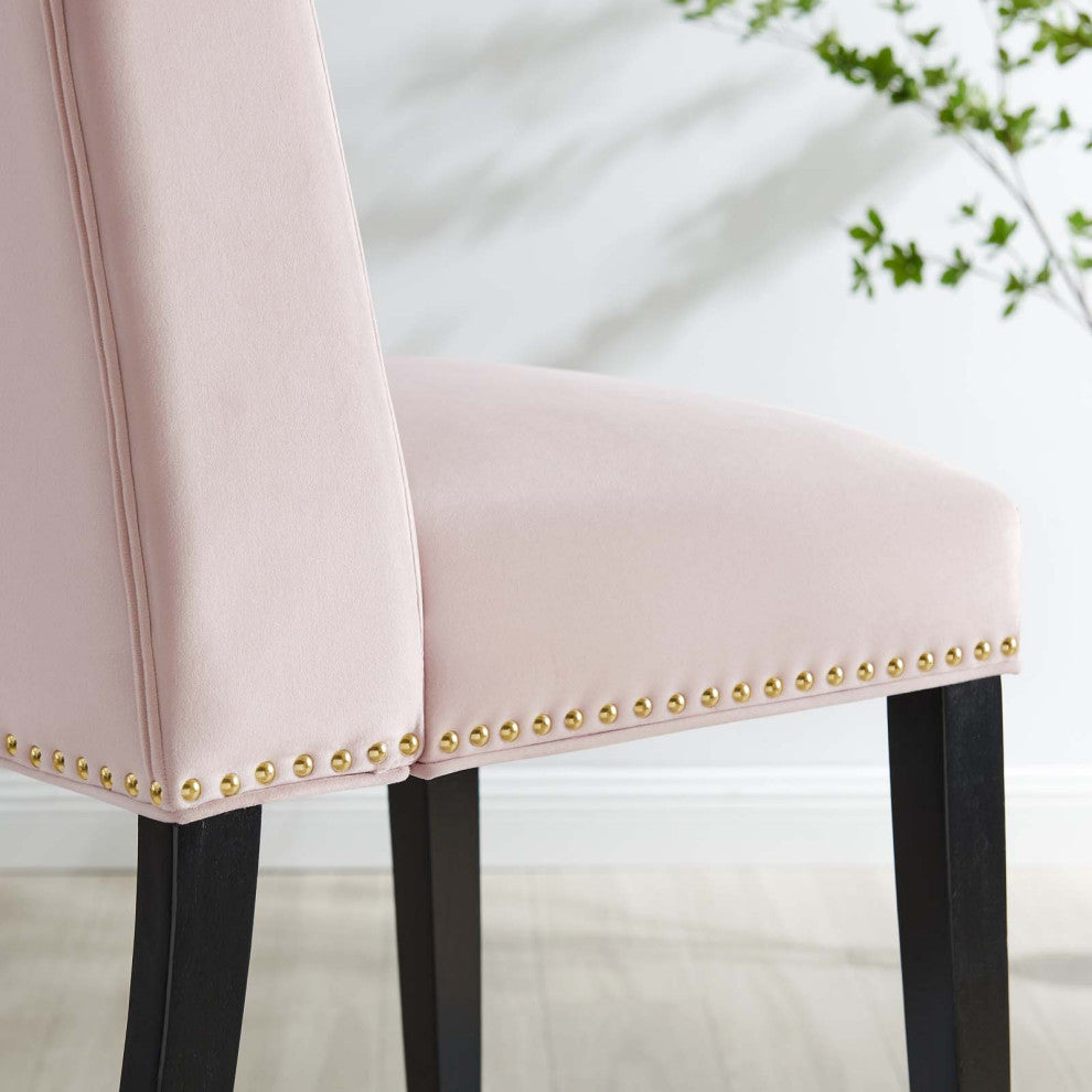 Dining Chair, Nailhead, Set of 2, Pink, Velvet, Modern, Cafe Bistro Hospitality