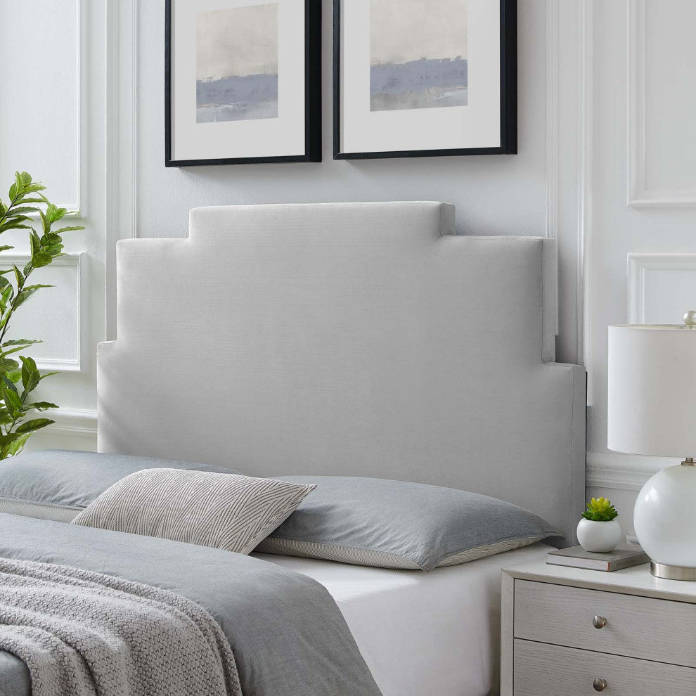 Headboard, Twin Size, Velvet, Light Gray, Modern Contemporary, Bedroom