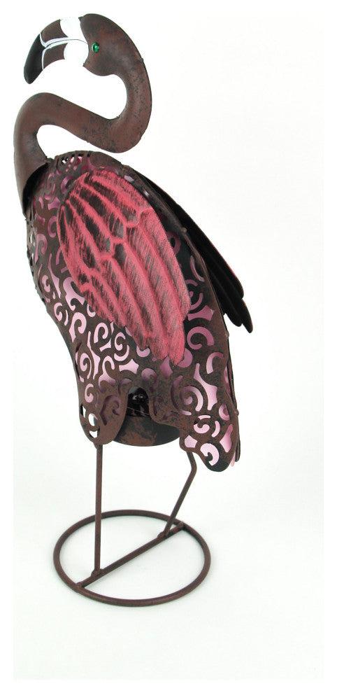 Pink Flamingo Metal Art Filigree LED Lighted Solar Garden Statue
