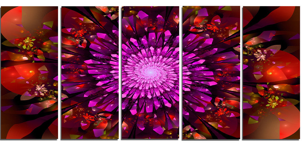 Purple Glowing Crystals In Space, Floral Canvas Print, 60"x28", 5 Panels