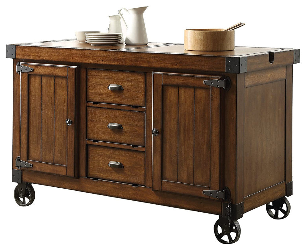 Kitchen Cart with 3 Drawers, Antique Tobacco
