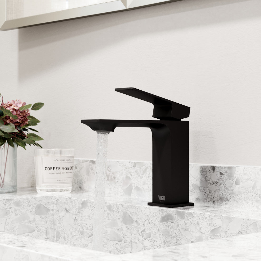 VIGO Dunn 6" H Single Handle Single Hole Bathroom Faucet, Matte Black, Without Extras