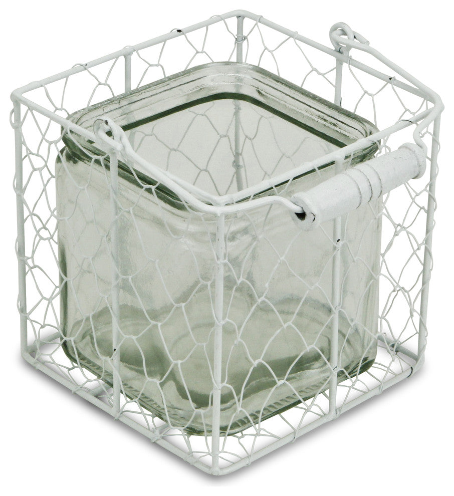 Laguna Wire Basket With Glass Jar, White, Large, Large