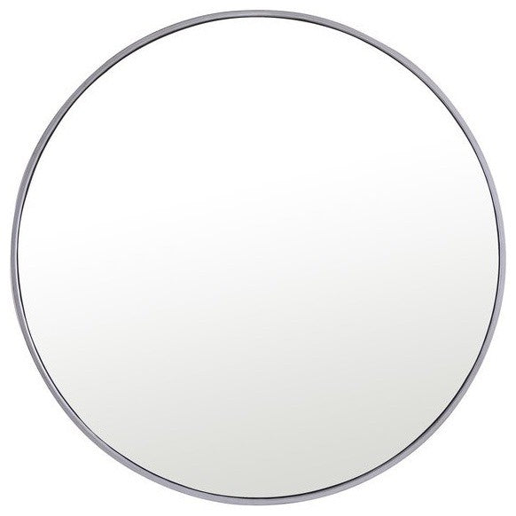Metal Frame Round Mirror 32" Silver Finish