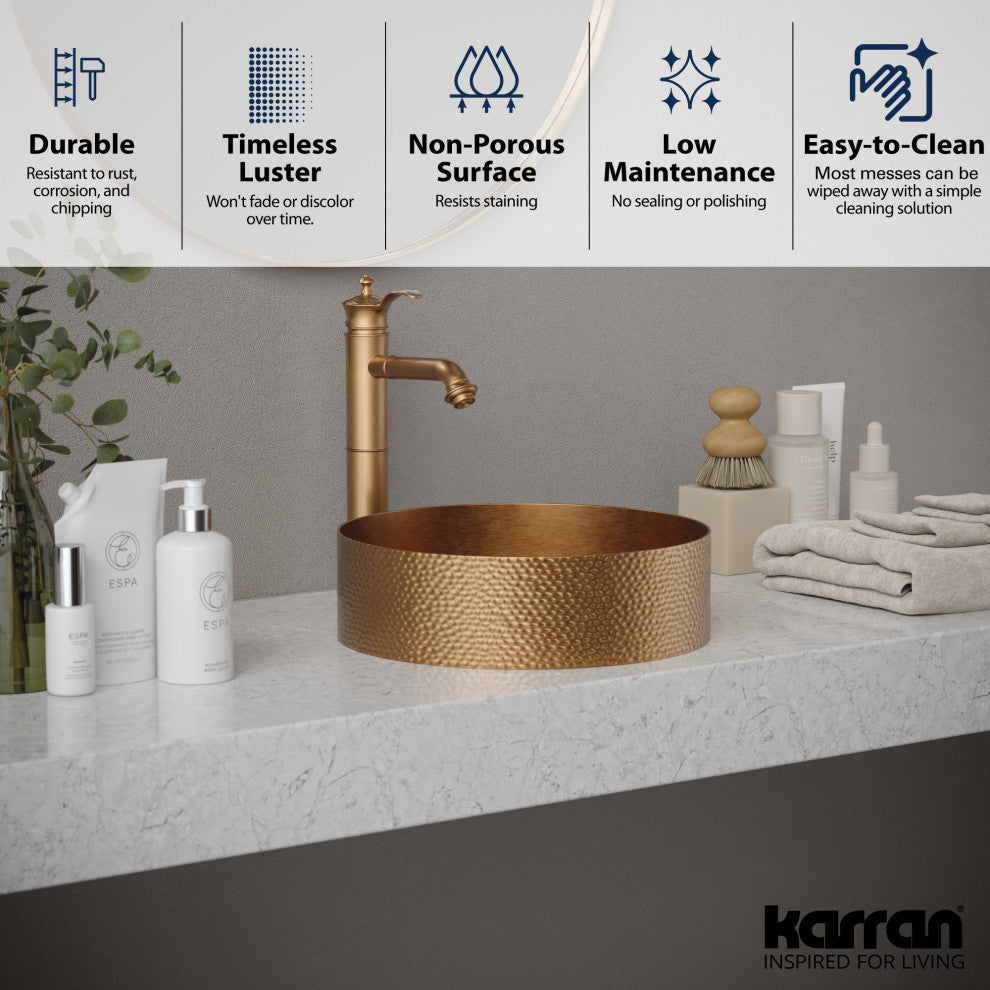 Karran Cinox Stainless Steel Round Vessel Sink, Brushed Copper