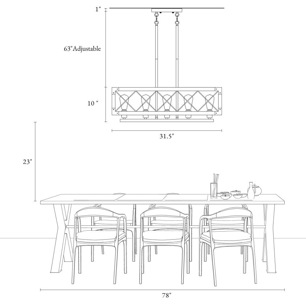 LNC 5-Light Farmhouse Rectangular Wood and Metal Kitchen Island Lighting