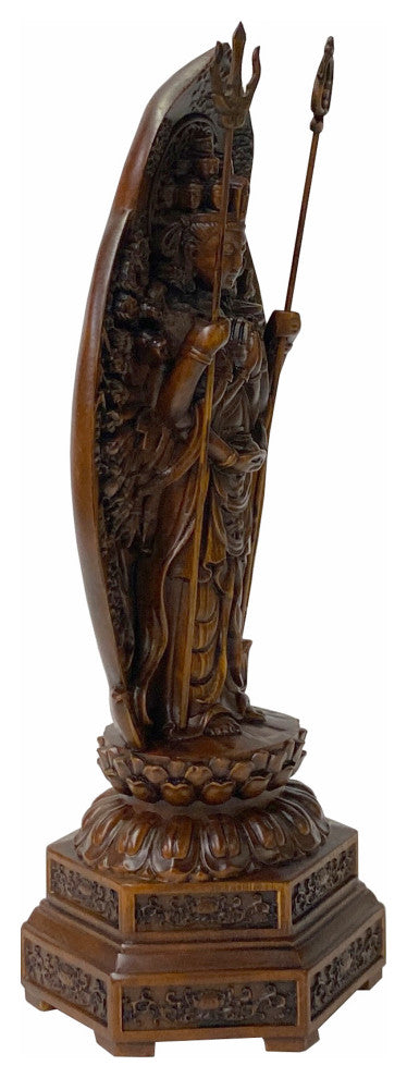 Chinese Brown Guan Yin Tara Bodhisattva Avalokitesvara Wood Statue Hws1741