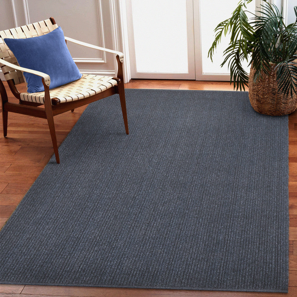 Calais Solid Indoor/Outdoor Rug, Navy, 8'3"x11'6"
