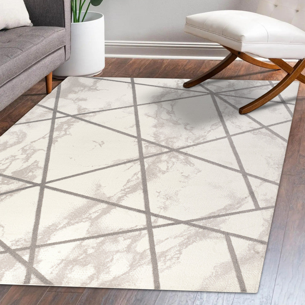 Patras Modern Geometric Marbled Ivory/Gray 8'x10' Area Rug