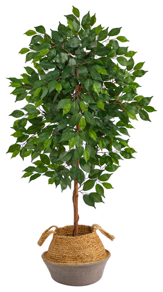 4' Ficus Artificial Tree in Boho Chic Handmade Cotton & Jute Gray Woven Planter