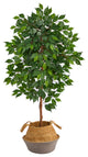 4' Ficus Artificial Tree in Boho Chic Handmade Cotton & Jute Gray Woven Planter