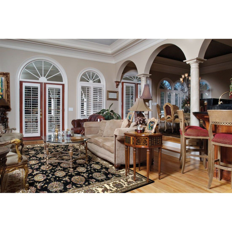 KAS Cambridge 7313 Black/Ivory Kashan Area Rug, 2'2" x 7'11" Runner