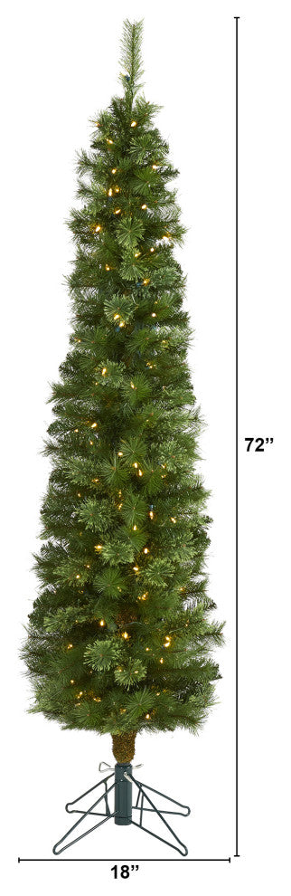 6' Green Pencil Christmas Tree / 150 Clear LED Lights and 264 Bendable Branches