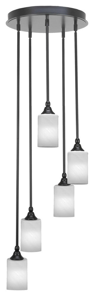 Empire 5-Light Cluster Pendalier, Matte Black/White Marble