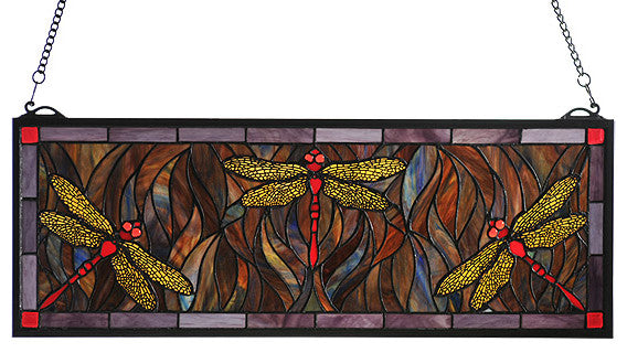Meyda lighting  48091 28"W X 10"H Tiffany Dragonfly Trio Stained Glass Window