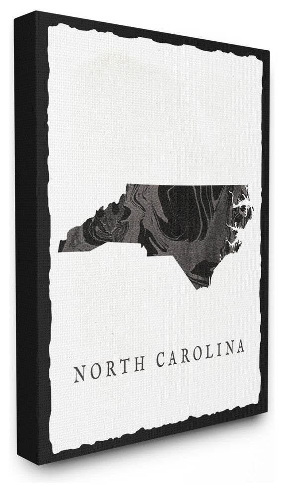 Black and Grey Marbled Paper North Carolina State Silhouette Canvas, 24"x30"