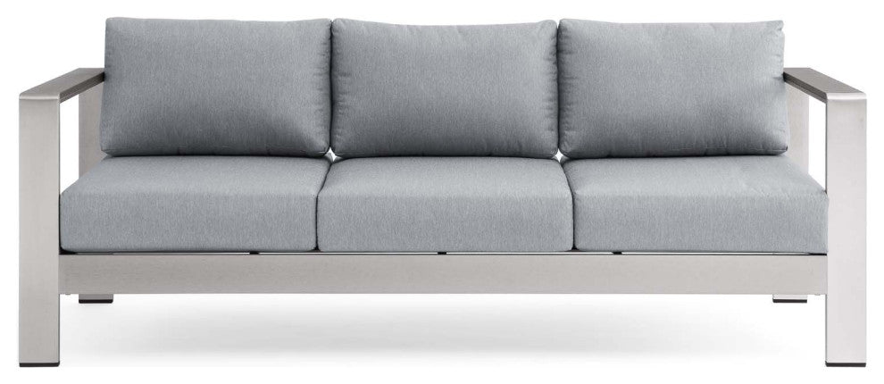 Lounge Sofa, Aluminum, Metal, Silver Gray, Modern, Outdoor Patio Bistro