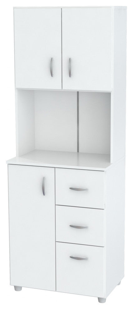 White Finish Wood High Low Full Size Microwave Cabinet