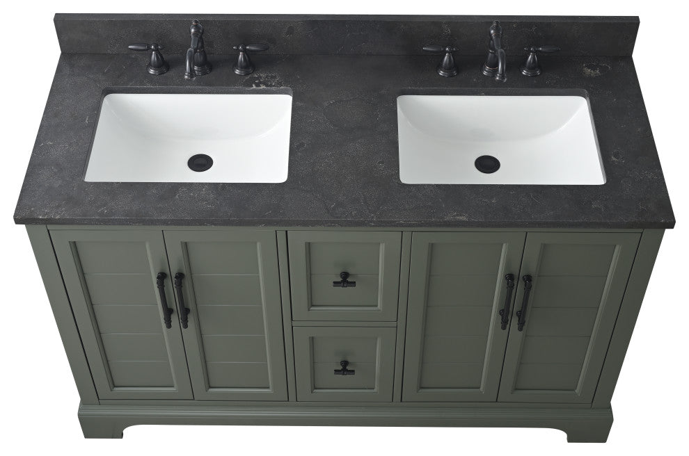 Vanity Art Bathroom Vanity With Sink & Top, Vintage Green, 54" (Double Sink), Black Stone
