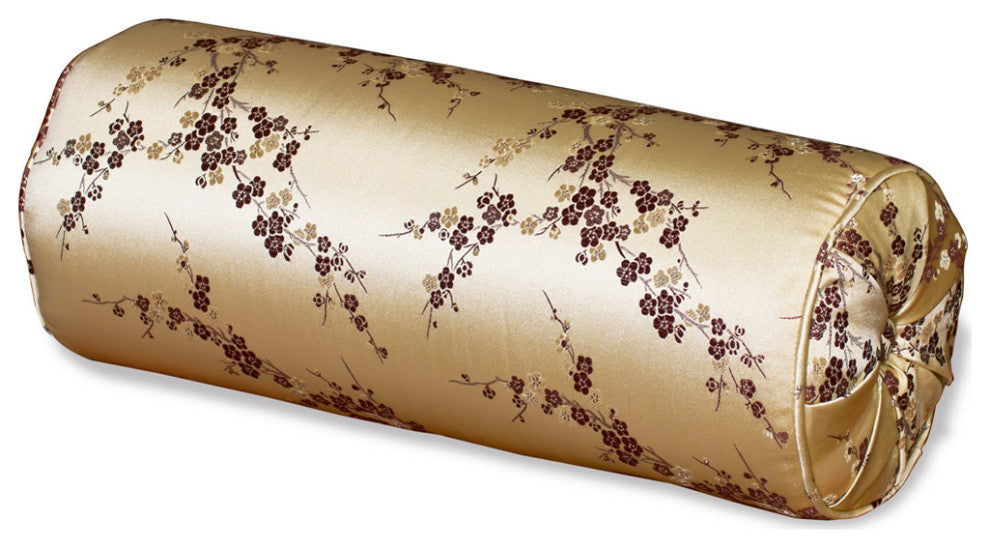 Gold Silk Plum Blossom Motif Chinese Bolster Pillow