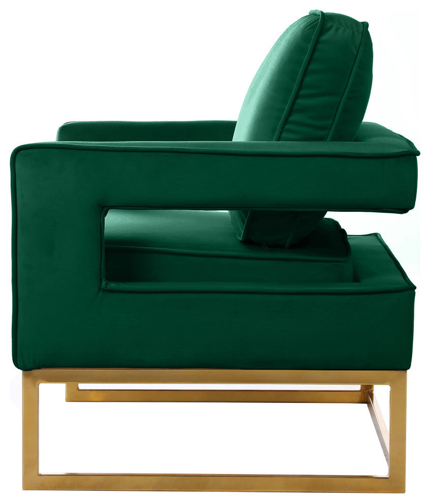 Noah Velvet Upholstered Accent Chair, Green, Gold Base