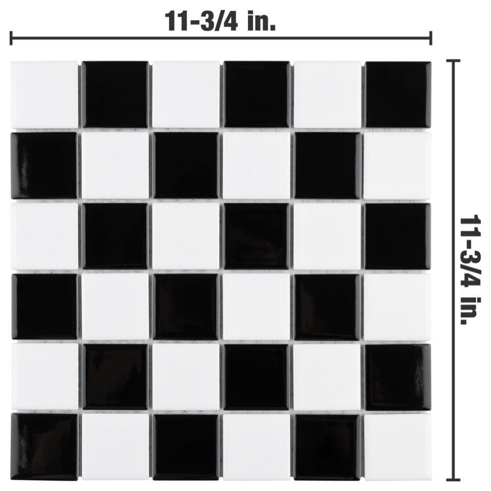 Metro Quad Checkerboard Glossy Black and White Porcelain Floor and Wall Tile