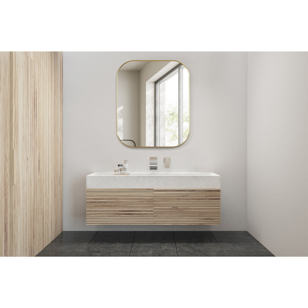 Trielle Rectangular Framed Bathroom Wall Mirror, Brushed Gold, 36"