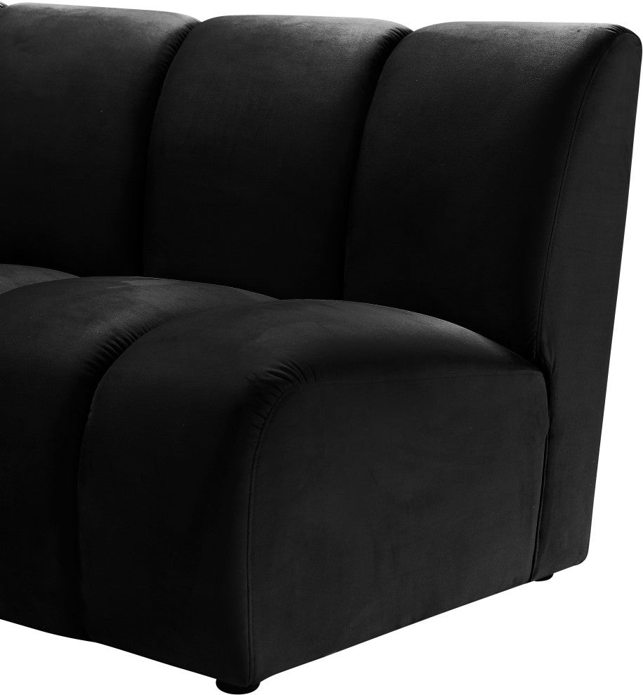 Infinity Channel Tufted Velvet Modular Chair, Black, 6 Piece