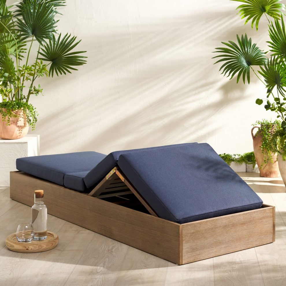 Safavieh Couture Vincent Wood Chaise Lounge Chair, Natural/Navy