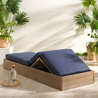 Safavieh Couture Vincent Wood Chaise Lounge Chair, Natural/Navy