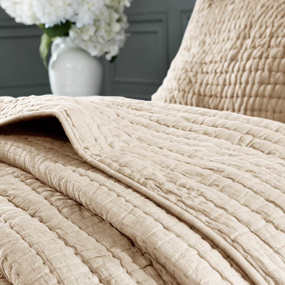 Madison Park Serene Cotton Hand Quilted Coverlet Set, Linen, King