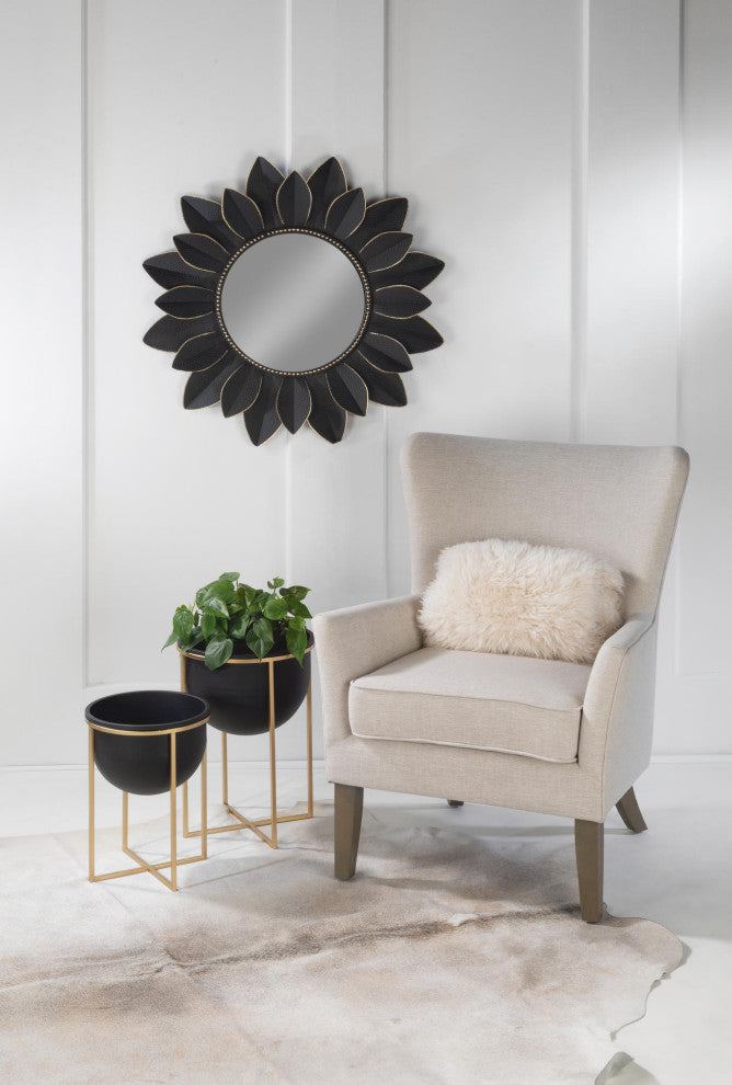 Metal Starburst Wall Accent Mirror, Black