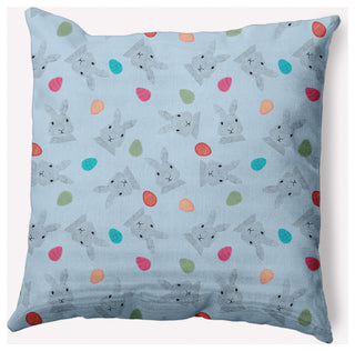 Bunnies and Eggs Easter Decorative Throw Pillow, After Rain Blue, 16x16"