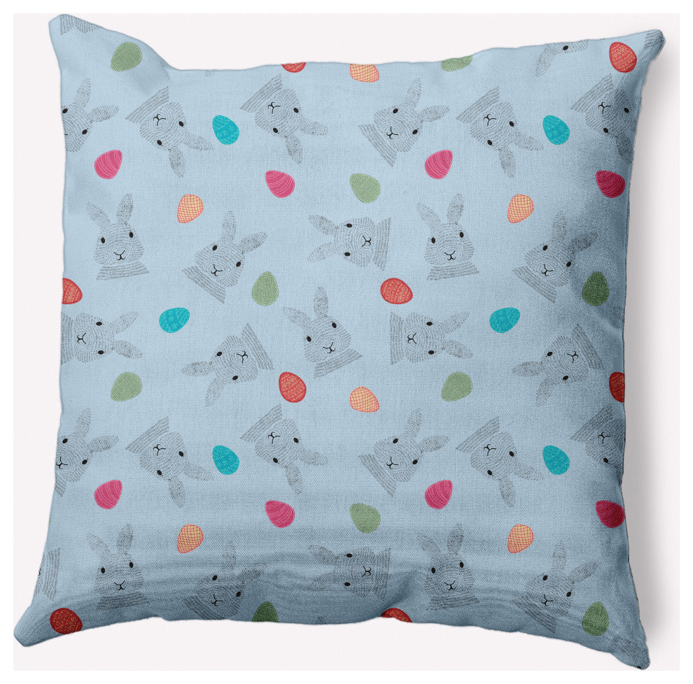Bunnies and Eggs Easter Decorative Throw Pillow, After Rain Blue, 16x16"